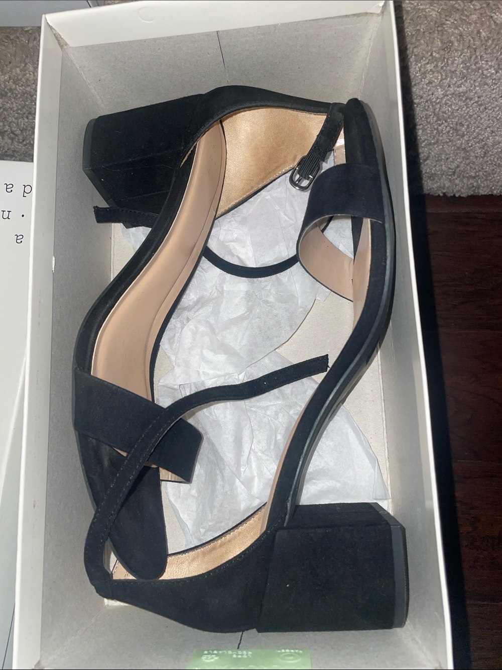 a new day Black Suede Block Heel Sandals with Ankle Strap